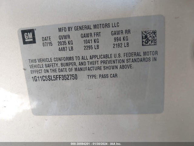 2015 CHEVROLET MALIBU 1LT VIN: 1G11C5SL5FF352750