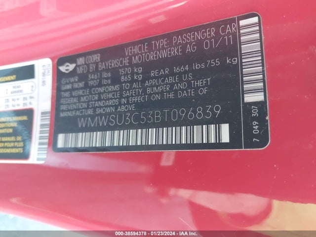 2011 MINI COOPER WMWSU3C53BT096839 Photo 8