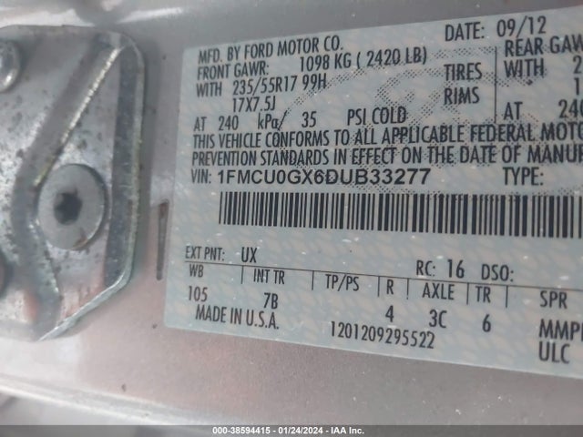 2013 FORD ESCAPE SE VIN: 1FMCU0GX6DUB33277