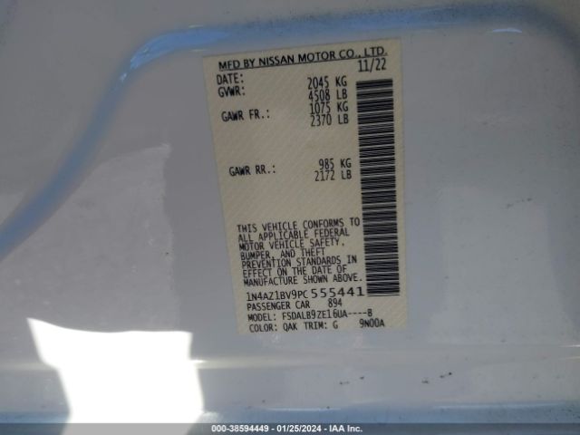 1N4AZ1BV9PC555441 Nissan Leaf S 40 Kwh