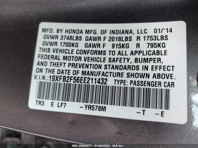 Honda Civic Lx 2014 19XFB2F56EE211432 Image 9