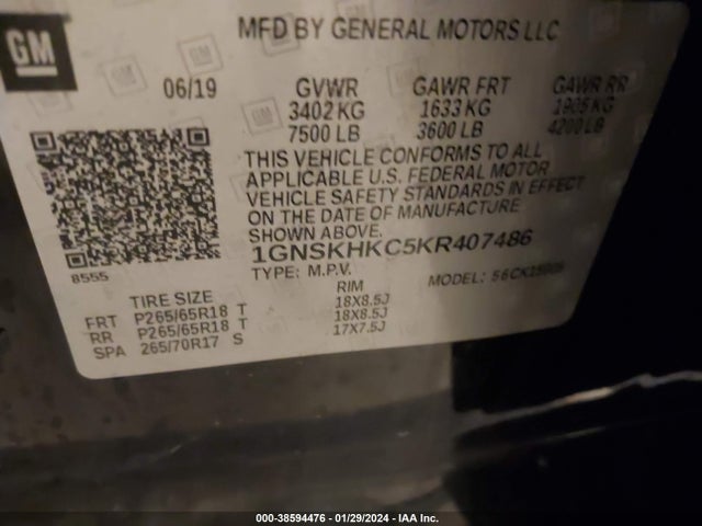 Chevrolet Suburban Lt 2019 1GNSKHKC5KR407486 Image 9
