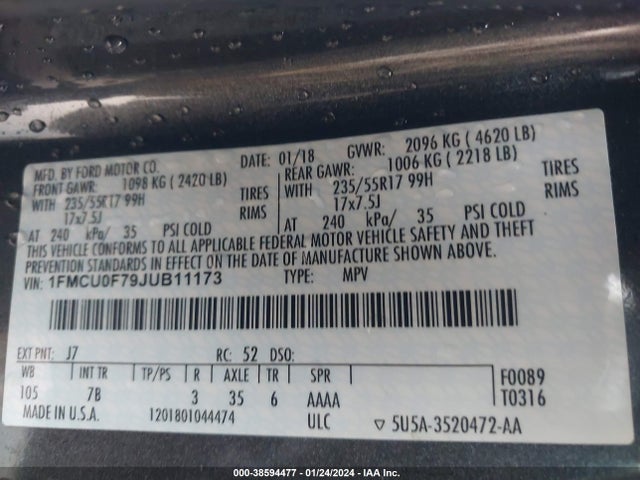Ford ESCAPE S 2018 1FMCU0F79JUB11173 Image 9