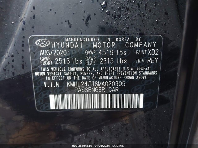 Hyundai Sonata Blue 2021 KMHL24JJ8MA020305 Image 9