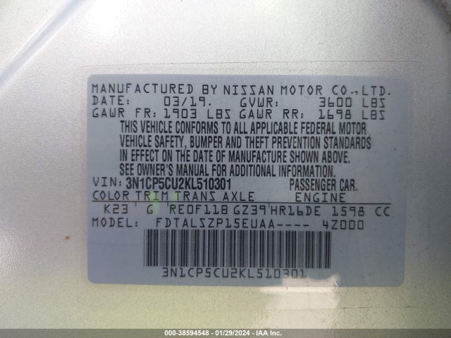 Nissan KICKS SV 2019 3N1CP5CU2KL510301 Image 9
