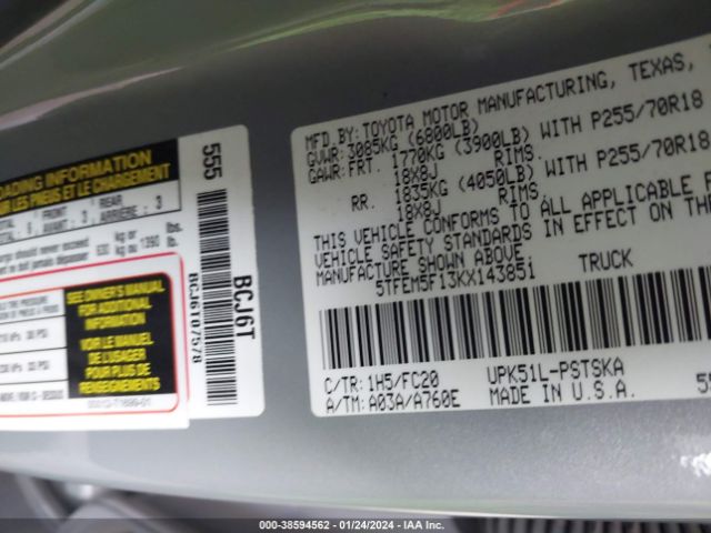 5TFEM5F13KX143851 Toyota Tundra Sr5 4.6l V8