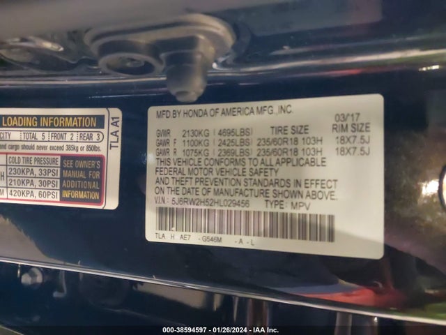 Honda CR-V EX 2017 5J6RW2H52HL029456 Image 9
