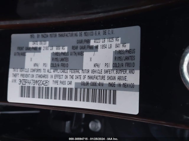 2021 MAZDA MAZDA3 2.0 VIN: 3MZBPAA78MM204261