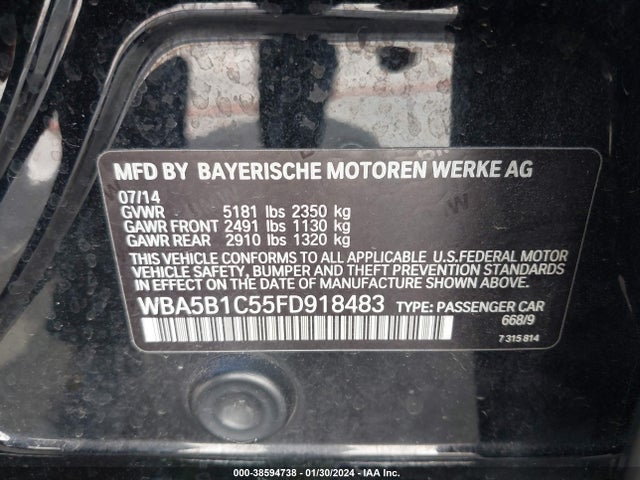 BMW 535i 2015 WBA5B1C55FD918483 Image 9