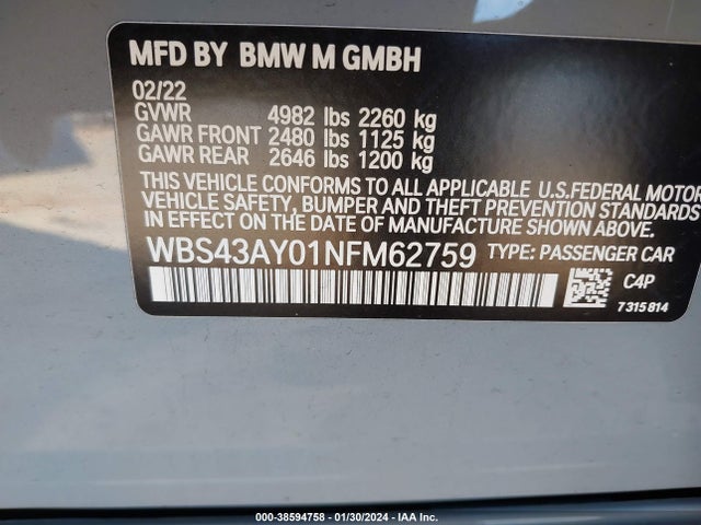 BMW M3 Competition Xdrive 2022 WBS43AY01NFM62759 Image 9