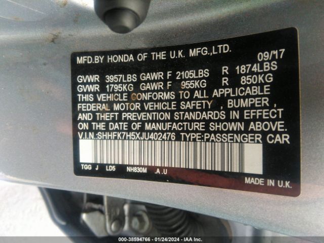 SHHFK7H5XJU402476 Honda CIVIC EX