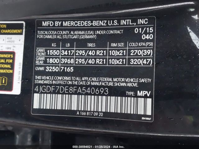 4JGDF7DE8FA540693 Mercedes-Benz Gl 550 4matic