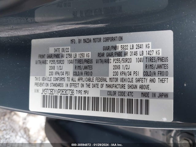 JM3TCBDYXP0630738 Mazda Cx-9 Carbon Edition