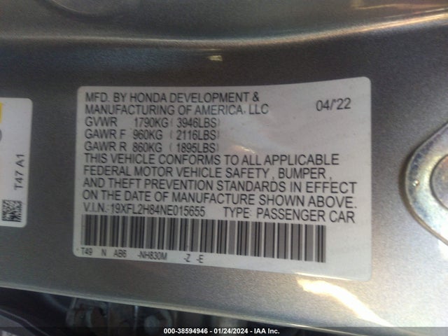 Honda Civic Sport 2022 19XFL2H84NE015655 Image 9