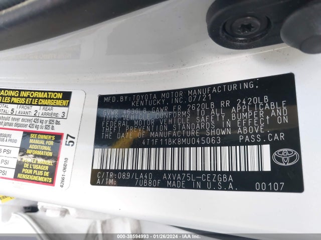 4T1F11BK8MU045063 Toyota Camry Xle Awd