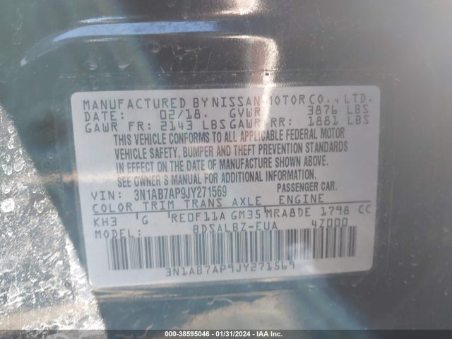 Nissan SENTRA S 2018 3N1AB7AP9JY271569 Image 9