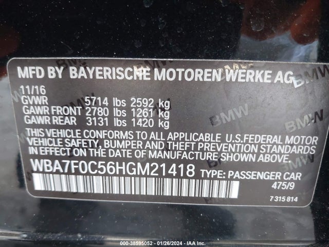 WBA7F0C56HGM21418 BMW 750i