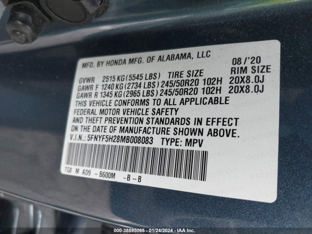 Honda Pilot 2wd Special Edition 2021 5FNYF5H28MB008083 Image 9