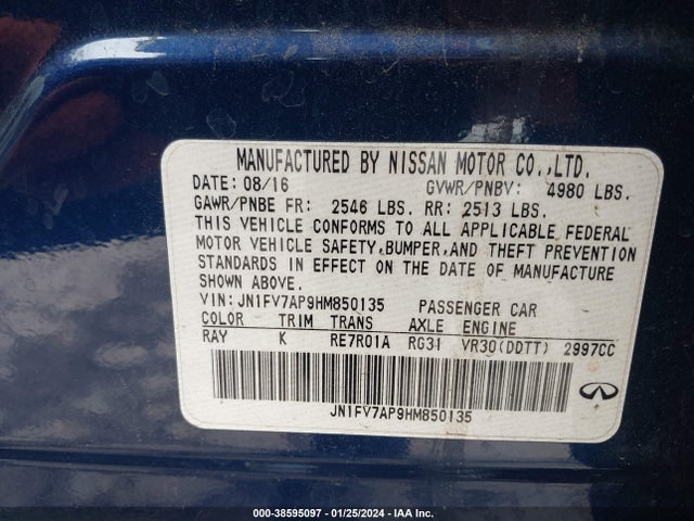 JN1FV7AP9HM850135 Infiniti Q50 3.0t Red Sport 400