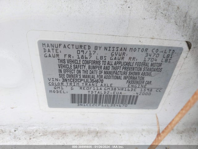 3N1CE2CP1JL354670 Nissan Versa Note Sv