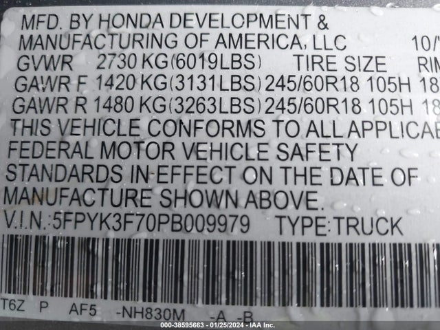 Honda Ridgeline Rtl-e 2023 5FPYK3F70PB009979 Image 9