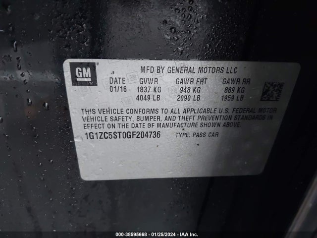 Chevrolet Malibu 1fl 2016 1G1ZC5ST0GF204736 Image 9