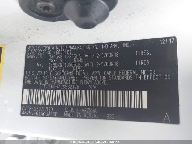Toyota Highlander Xle 2018 5TDJZRFH7JS532128 Image 9