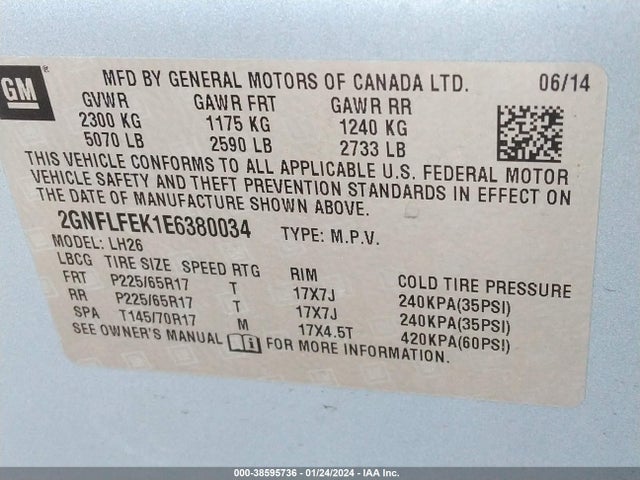 Chevrolet EQUINOX 1LT 2014 2GNFLFEK1E6380034 Image 9