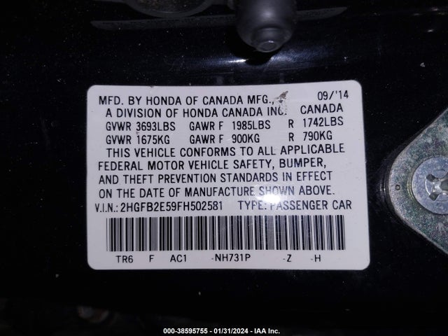 Honda Civic Lx 2015 2HGFB2E59FH502581 Image 9