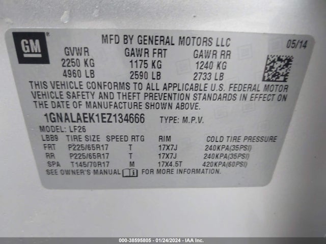 Chevrolet EQUINOX LS 2014 1GNALAEK1EZ134666 Image 9