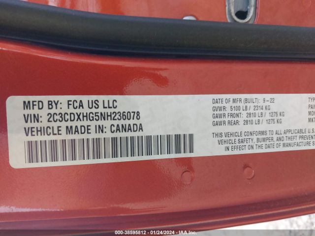 2C3CDXHG5NH236078 Dodge Charger Gt Rwd