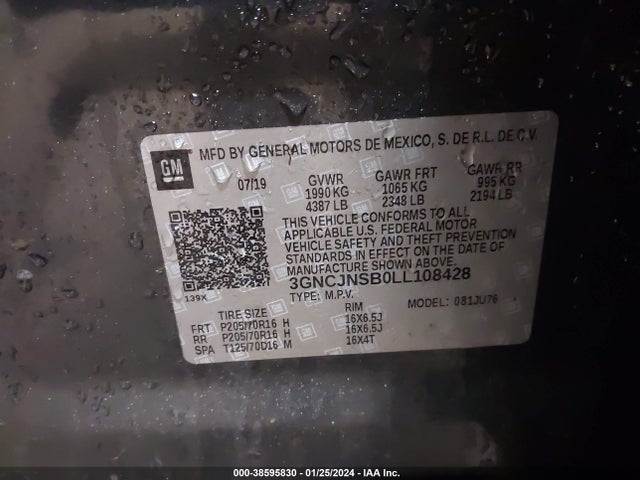 Chevrolet Trax Awd Ls 2020 3GNCJNSB0LL108428 Image 9