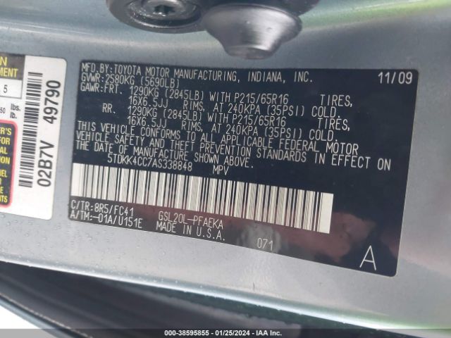 2010 TOYOTA SIENNA 5TDKK4CC7AS338848 Photo 8