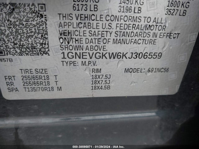Chevrolet Traverse 1lt 2019 1GNEVGKW6KJ306559 Image 9