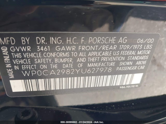 2000 PORSCHE BOXSTER WP0CA2982YU627978 Photo 8