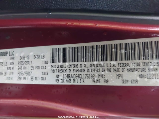 2012 JEEP WRANGLER UNLIMITED SPORT VIN: 1C4BJWDG4CL176102