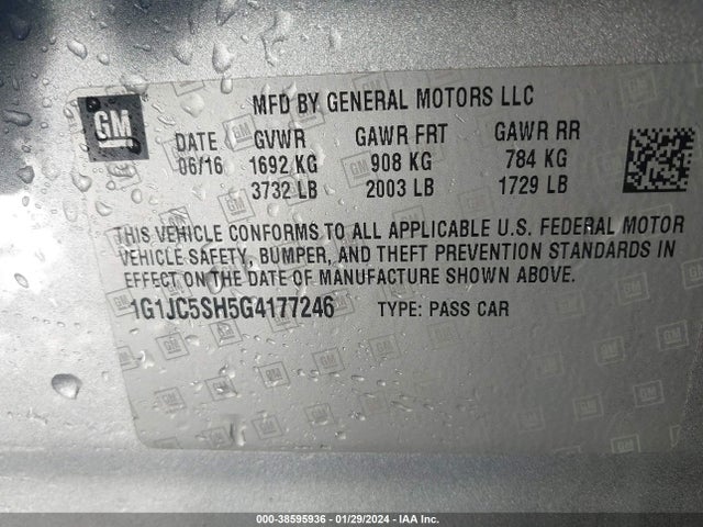 Chevrolet Sonic Lt Auto 2016 1G1JC5SH5G4177246 Image 9