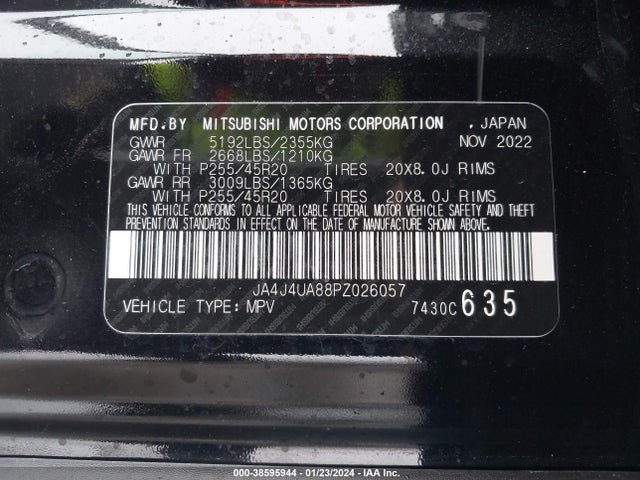 Aukcja sprzedaży 2023 Mitsubishi Outlander Ralliart S-awc/se 2.5 S-awc/se Black Edition S-awc/se Special Editiont S-awc, vin: JA4J4UA88PZ026057, numer aukcji: 38595944