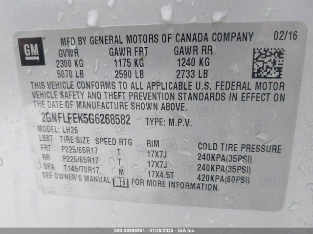 Chevrolet EQUINOX LT 2016 2GNFLFEK5G6268582 Image 9