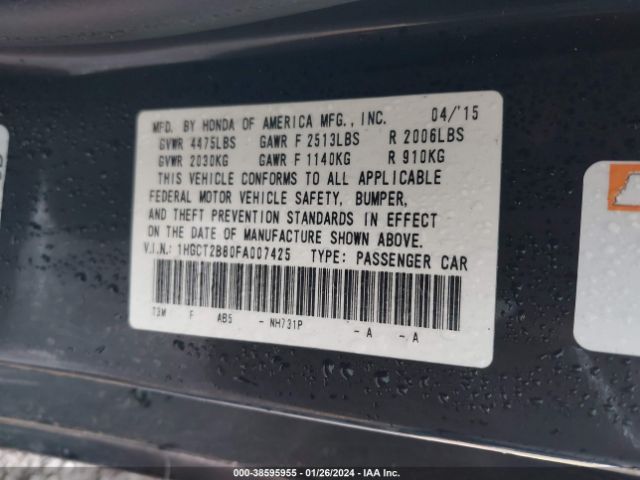 1HGCT2B80FA007425 Honda ACCORD EXL