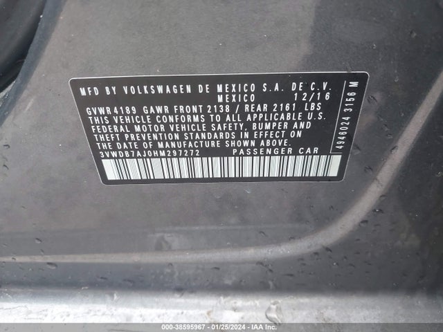 2017 VOLKSWAGEN JETTA 1.4T SE VIN: 3VWDB7AJ0HM297272
