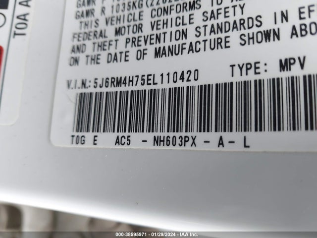 Honda Cr-v Ex-l 2014 5J6RM4H75EL110420 Image 9