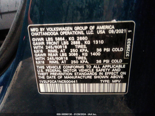 1V2LP2CA1NC500441 Volkswagen Atlas 2.0t Se