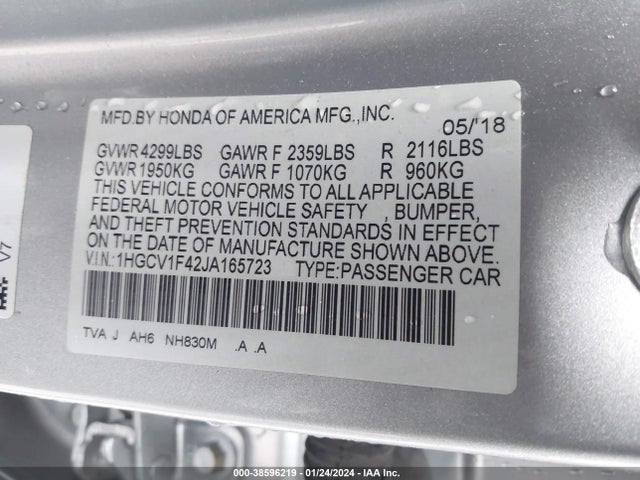 Honda ACCORD EX 2018 1HGCV1F42JA165723 Image 9