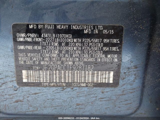 JF2GPACC1F9287182 Subaru Xv Crosstrek 2.0i Premium