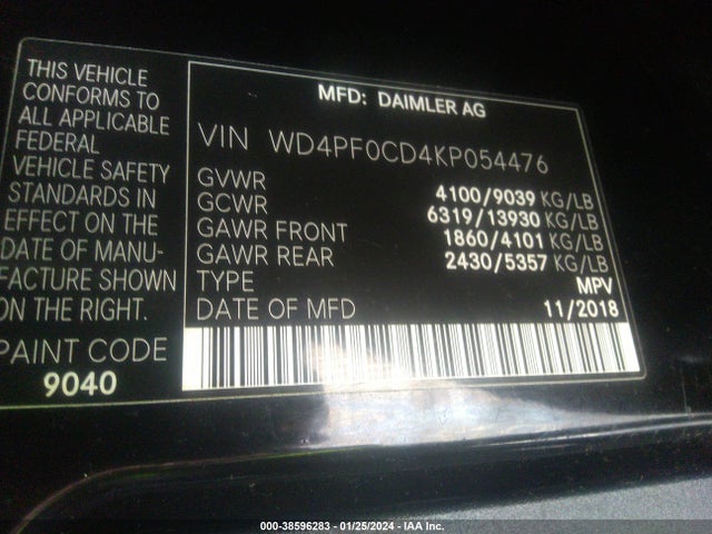 WD4PF0CD4KP054476 Mercedes-Benz Sprinter 2500 High Roof V6/standard Roof V6