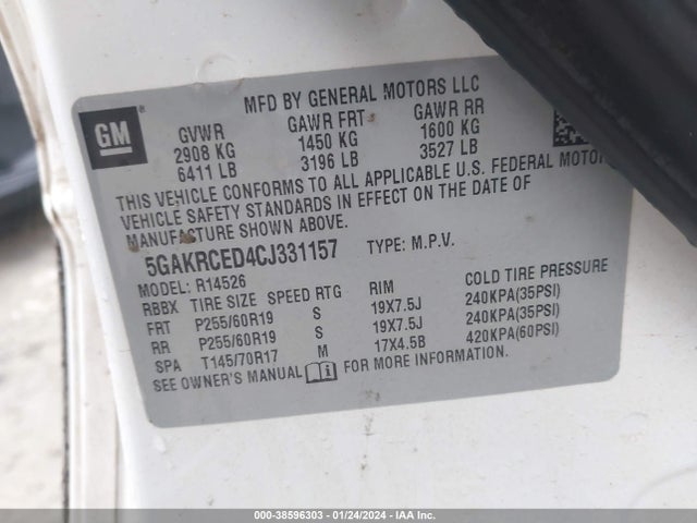 2012 BUICK ENCLAVE LEATHER VIN: 5GAKRCED4CJ331157