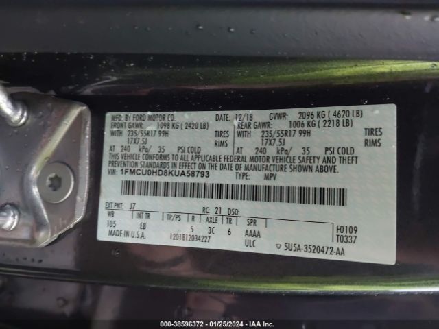 1FMCU0HD8KUA58793 Ford ESCAPE SEL