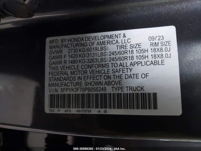 Honda Ridgeline Rtl-e 2023 5FPYK3F70PB056249 Image 9