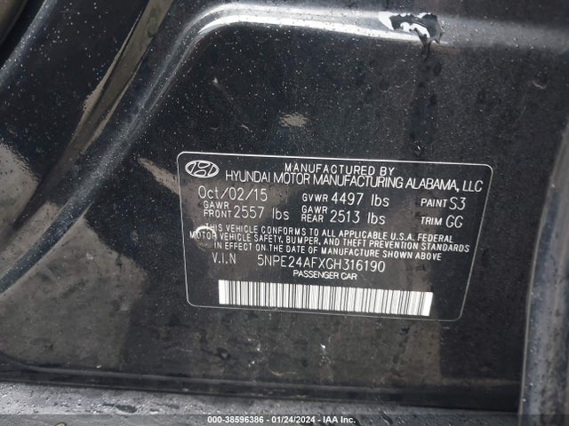 Hyundai SONATA SE 2016 5NPE24AFXGH316190 Image 9